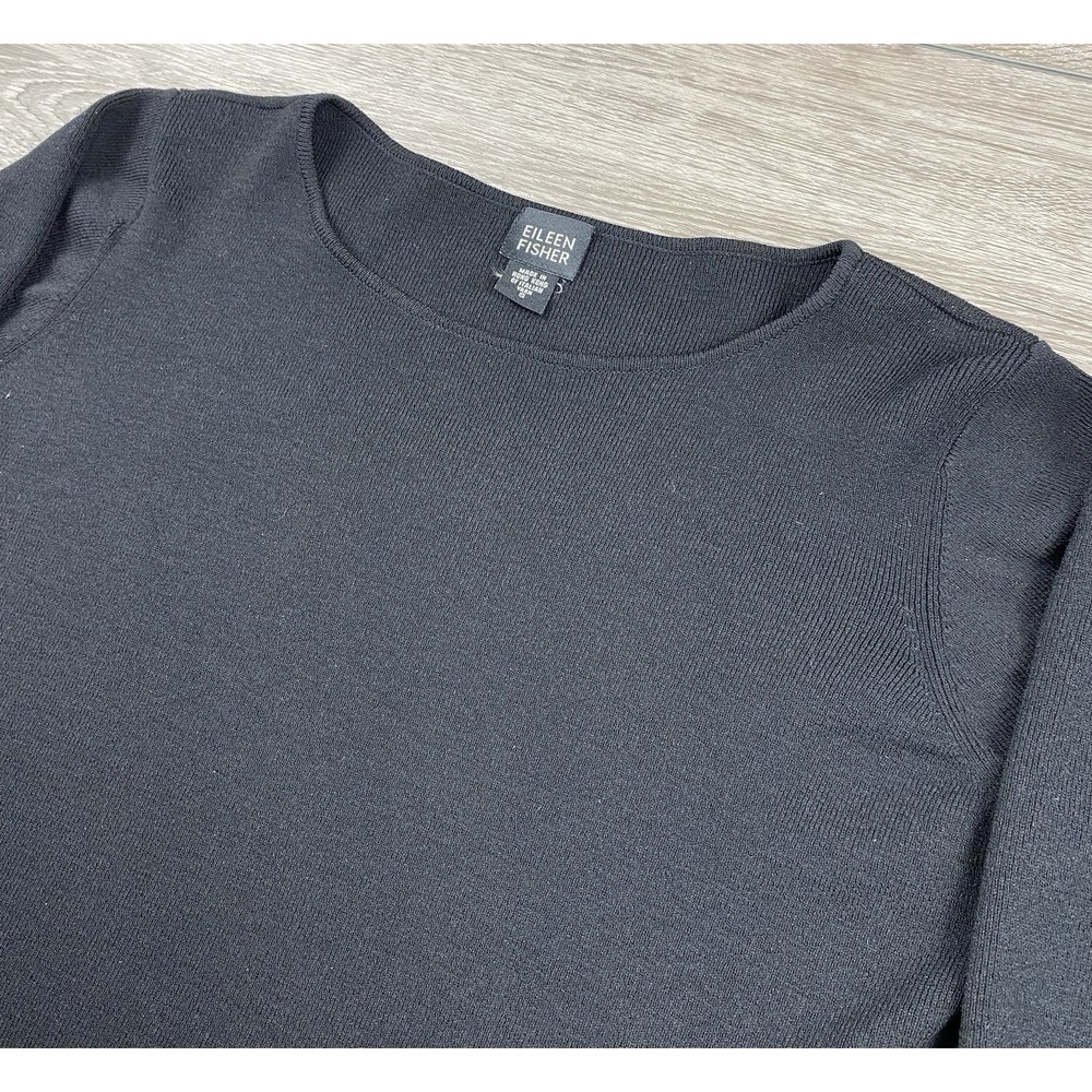 Eileen Fisher Women's‎ 100% Wool Boat Neck Sweater Top Black Size Small